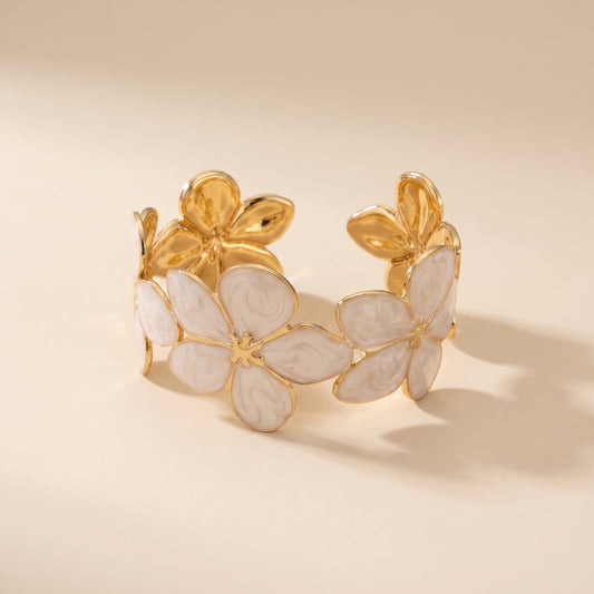 Bracelet Fleur Blanc, bracelet en acier inoxydable Maison Orena — vue de face