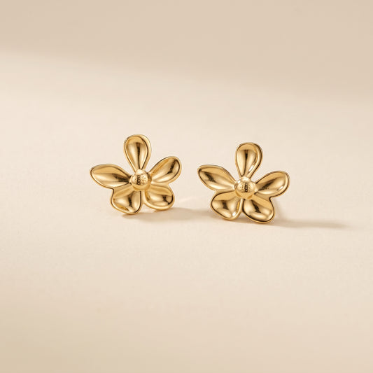 Boucles d'oreilles Fleur Lisse Dorées Maison Orena — vue de face