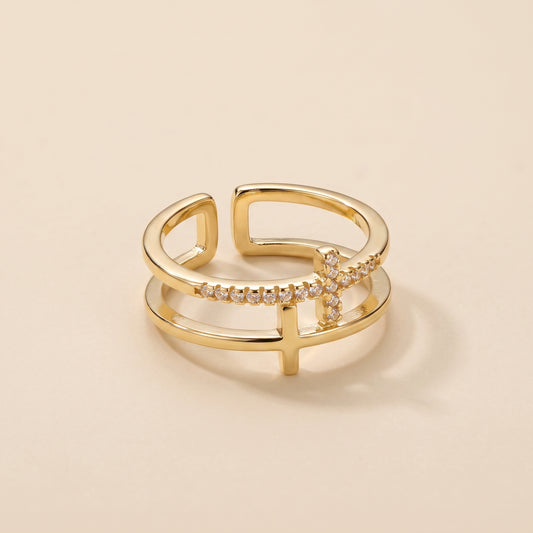 Bague Double Anneau Croix, bague en acier inoxydable Maison Orena — vue de face