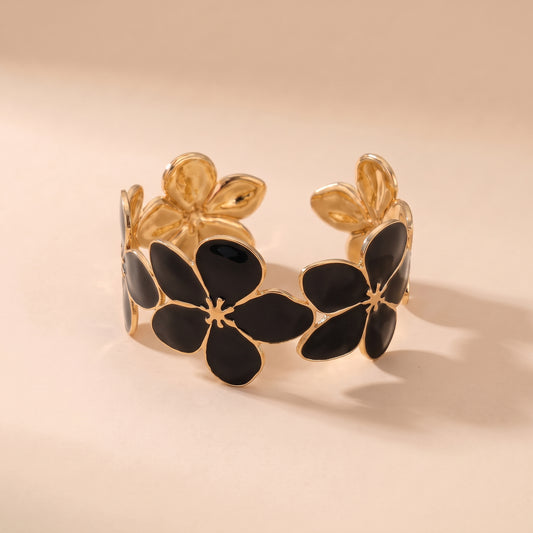 Bracelet Fleur Noir, bracelet en acier inoxydable Maison Orena — vue de face