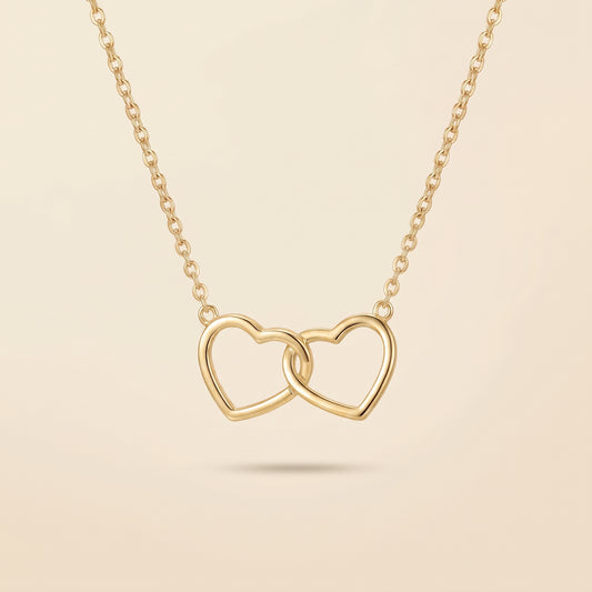 Collier Double Cœur Entrelacé Doré, collier en acier doré Maison Orena — vue de face